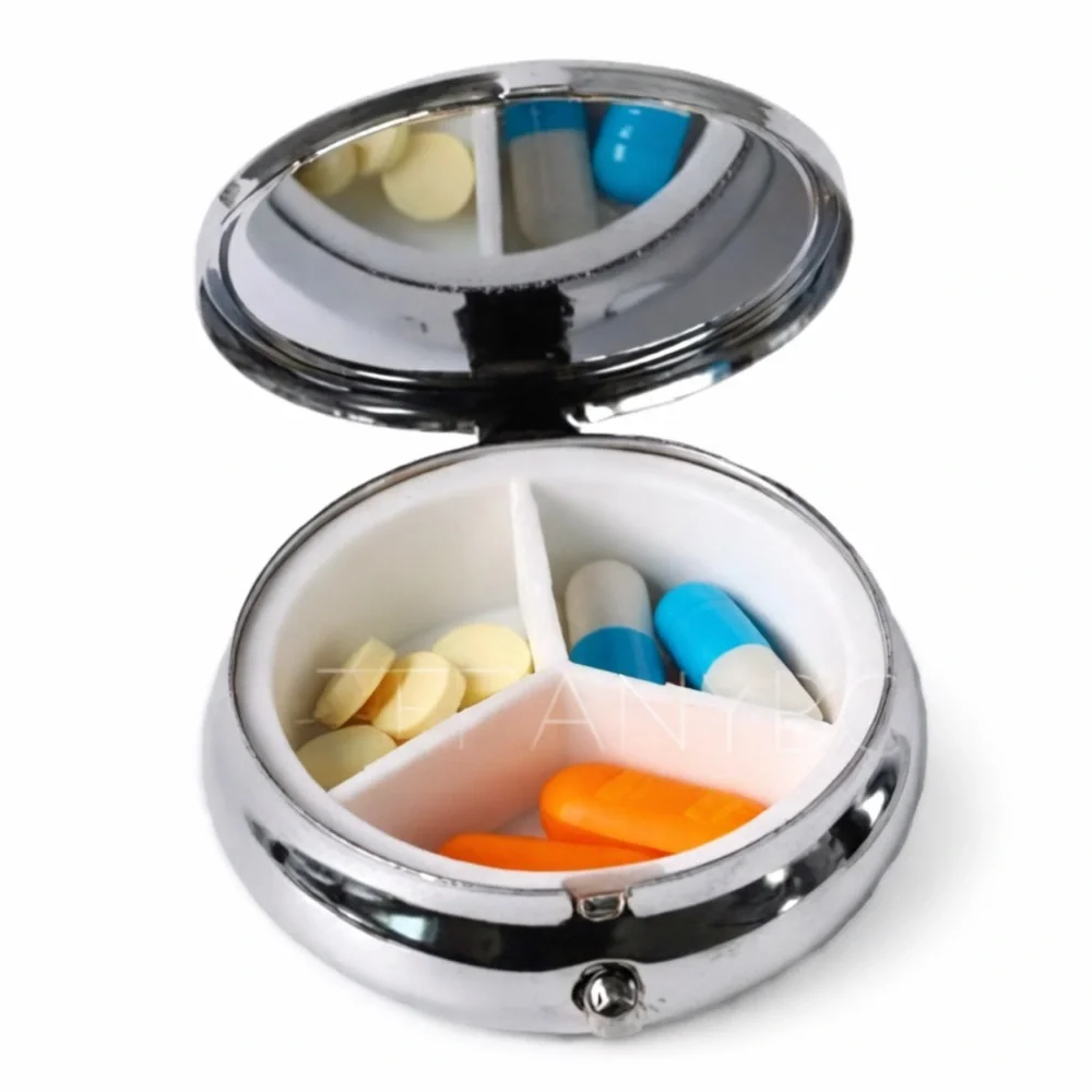 Floral Tree of Life Pill Box Mirror 3 Compartment Travel Case